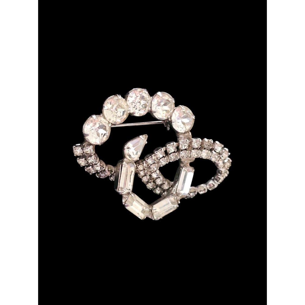 Vintage Sandor Signed Clear Rhinestone Brooch Silver Tone